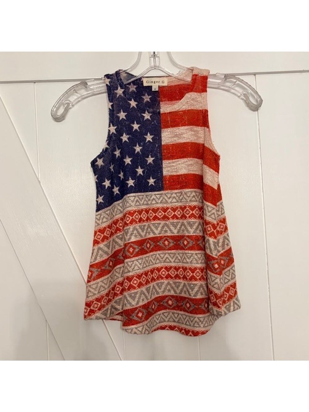 Ginger G Girl’s Size 8 Red White & Blue Printed Tank Americana Fourth of July